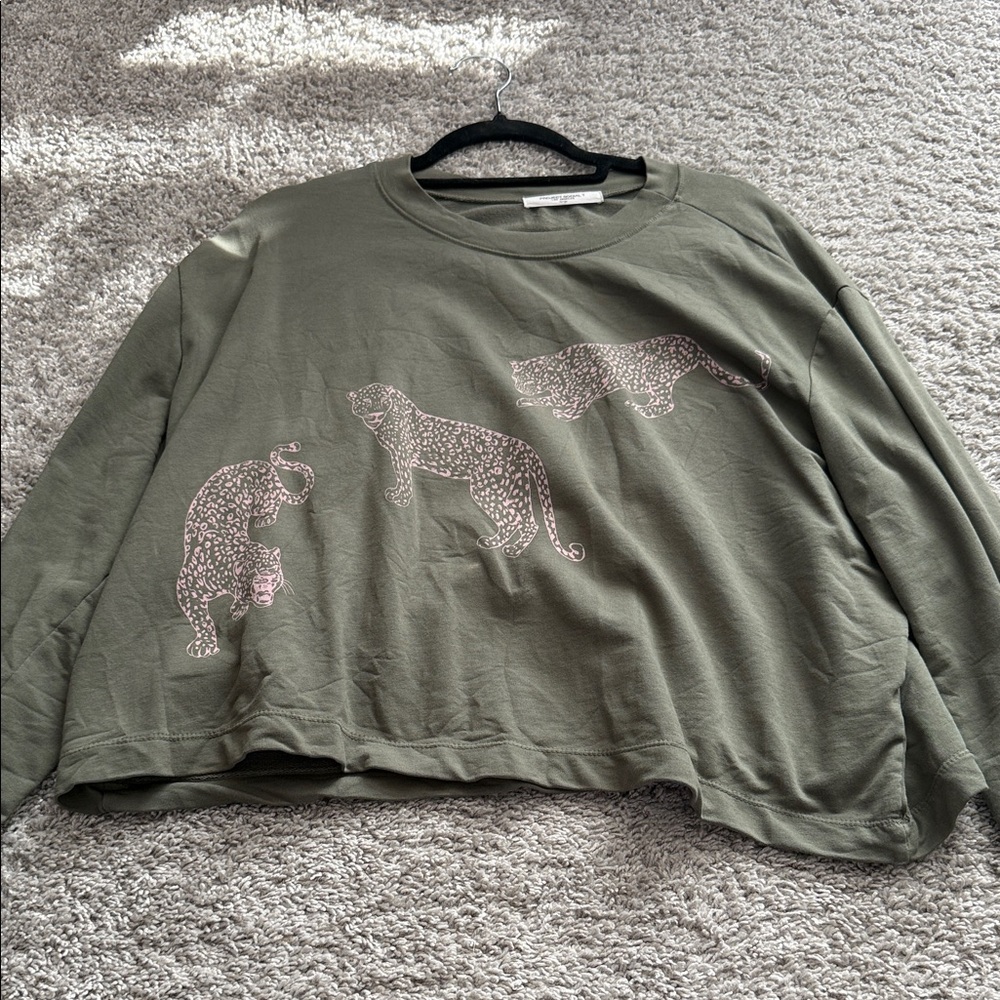 Project Social T Olive Green Leopard Print Top